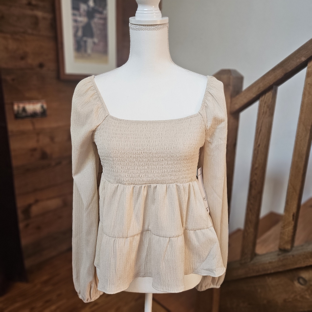 Madden Girl Cream Smocked Blouse